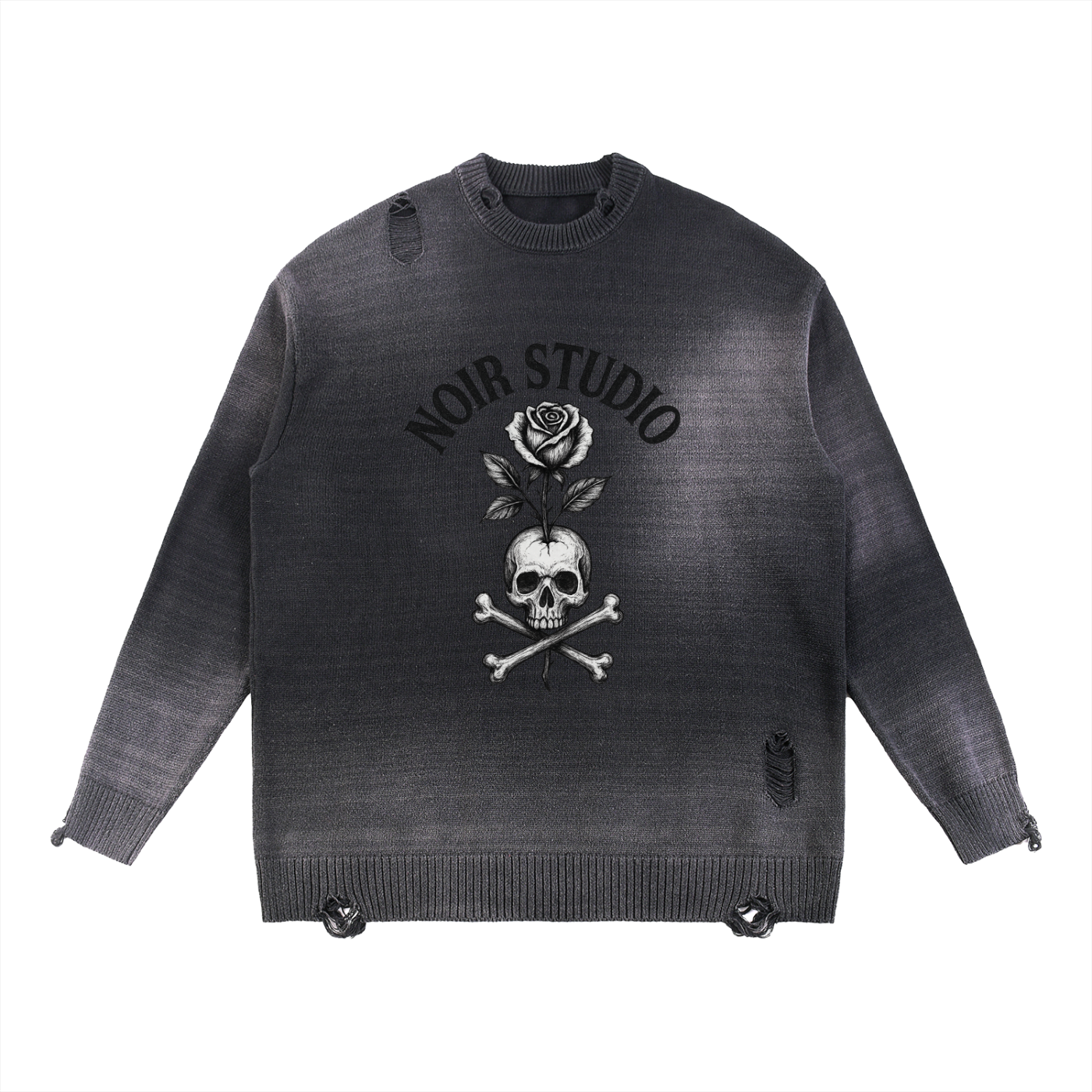 Elevated Streetwear,Distressed Knit,Gothic Aesthetic,Skull Sweater,Oversized Fit,Heavyweight Sweater,Premium Knitwear,November25,sweaters ,Noir