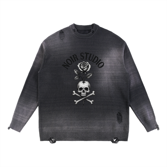 Elevated Streetwear,Distressed Knit,Gothic Aesthetic,Skull Sweater,Oversized Fit,Heavyweight Sweater,Premium Knitwear,November25,sweaters ,Noir